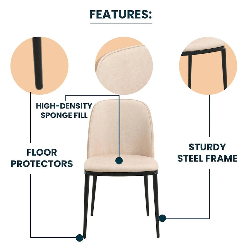 Mid-Century Upholstered Dining Side Chair Fabric Seat Steel Frame
