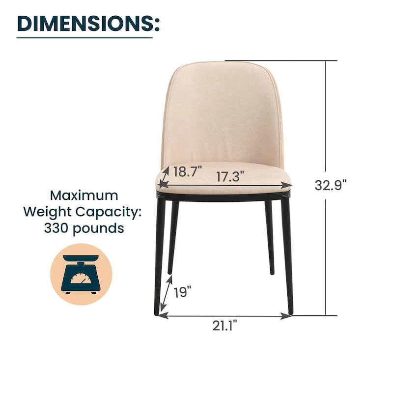 Mid-Century Upholstered Dining Side Chair Fabric Seat Steel Frame