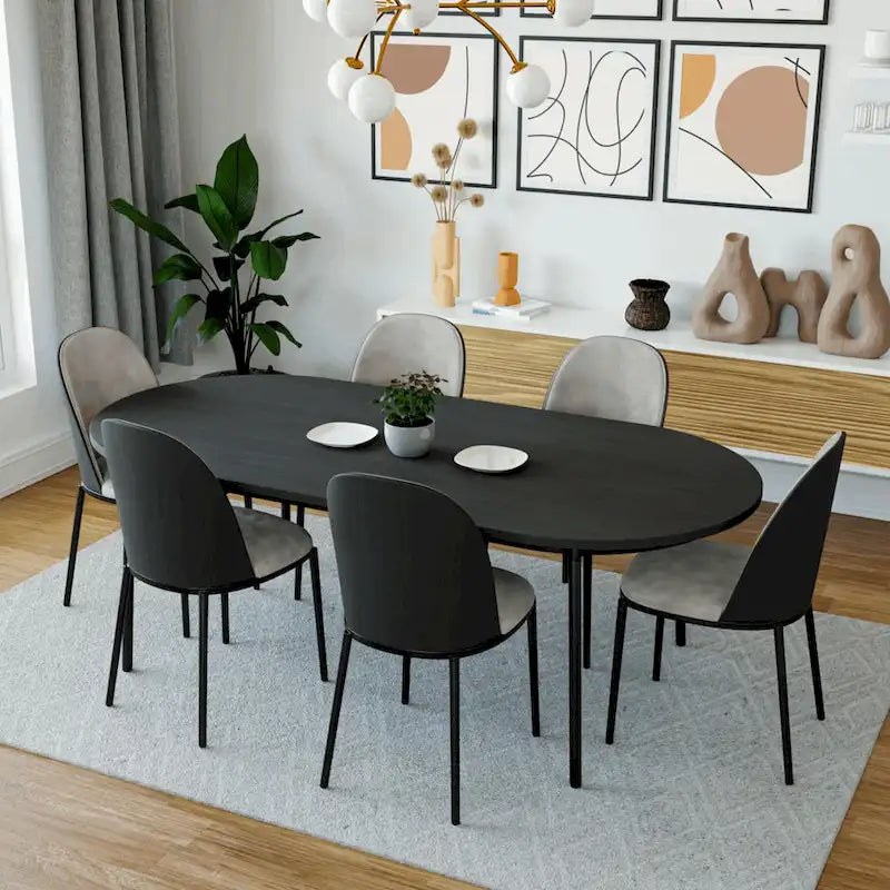 Mid-Century Upholstered Dining Side Chair Fabric Seat Steel Frame