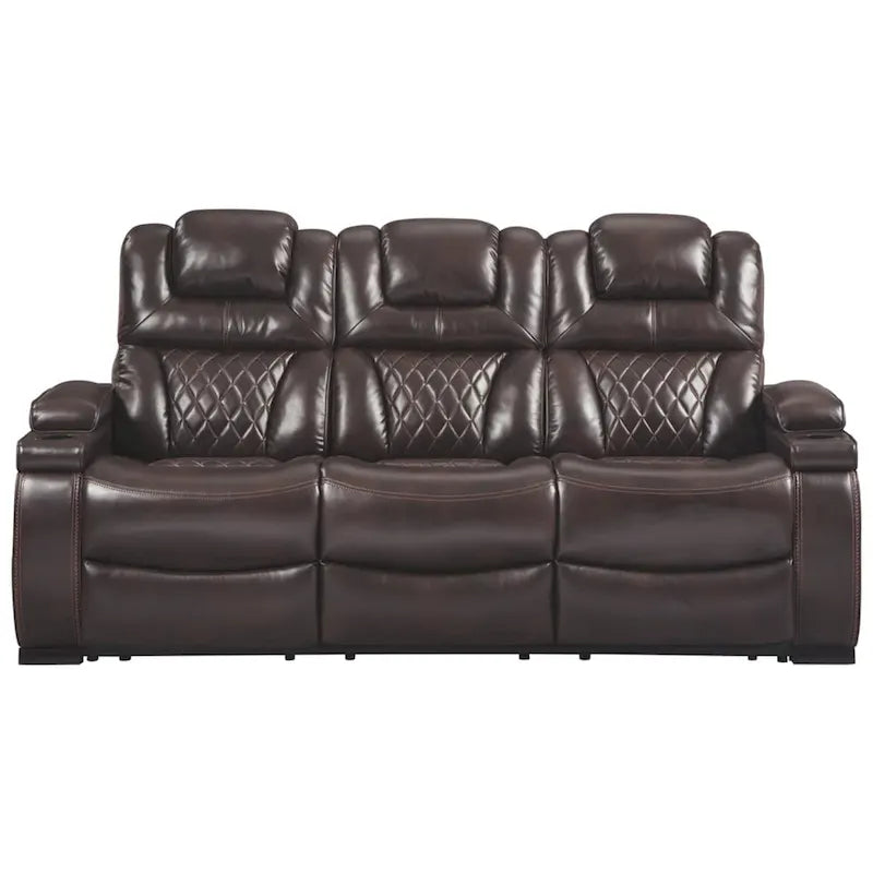 Elektrisch verstellbares Relaxsofa in Schokoladenbraun aus Kunstleder für 3 Personen mit USB-Anschlüssen und Getränkehaltern