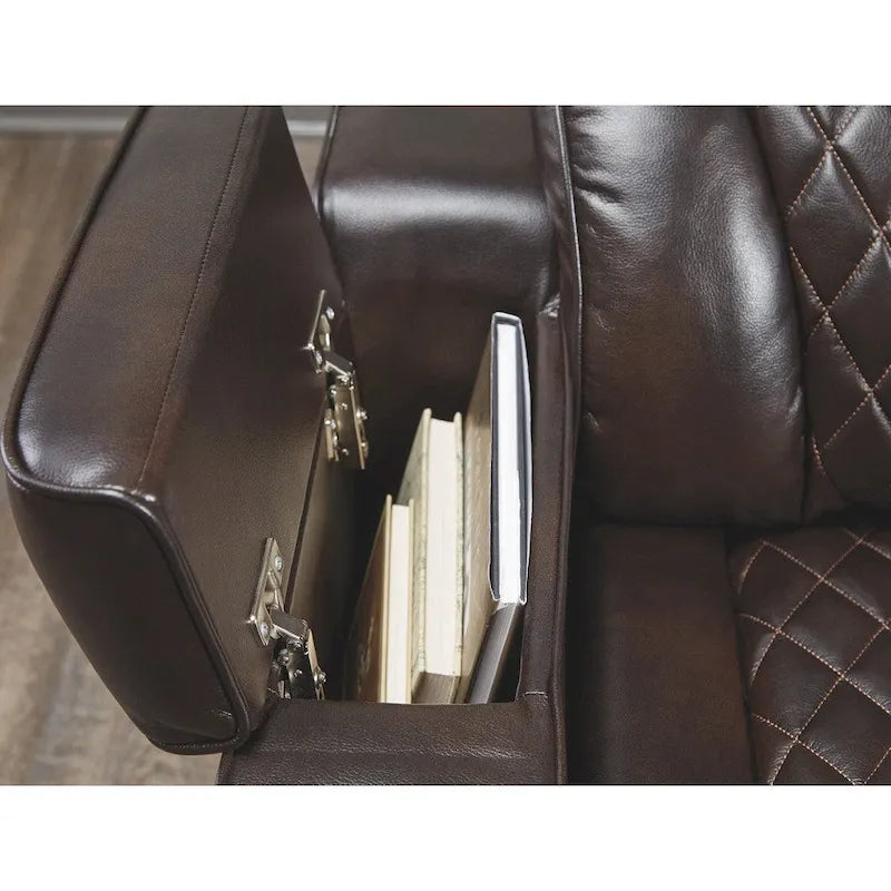 Elektrisch verstellbares Relaxsofa in Schokoladenbraun aus Kunstleder für 3 Personen mit USB-Anschlüssen und Getränkehaltern