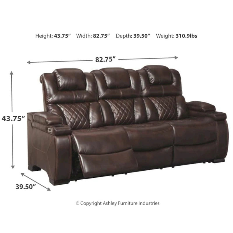 Elektrisch verstellbares Relaxsofa in Schokoladenbraun aus Kunstleder für 3 Personen mit USB-Anschlüssen und Getränkehaltern