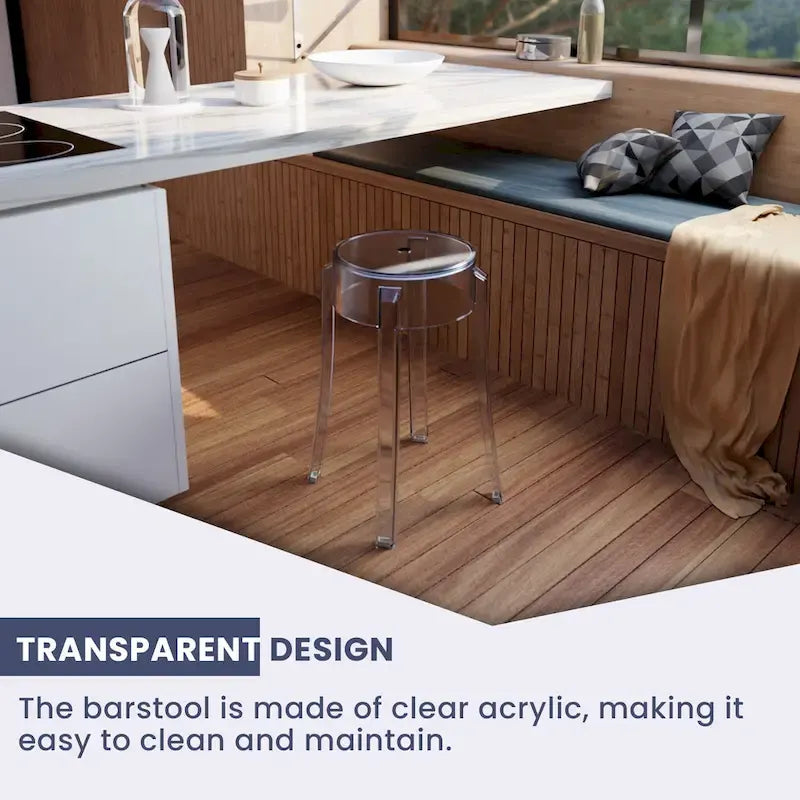 Clear Transparent Acrylic Backless Round Dining Stool Ghost Chair Style