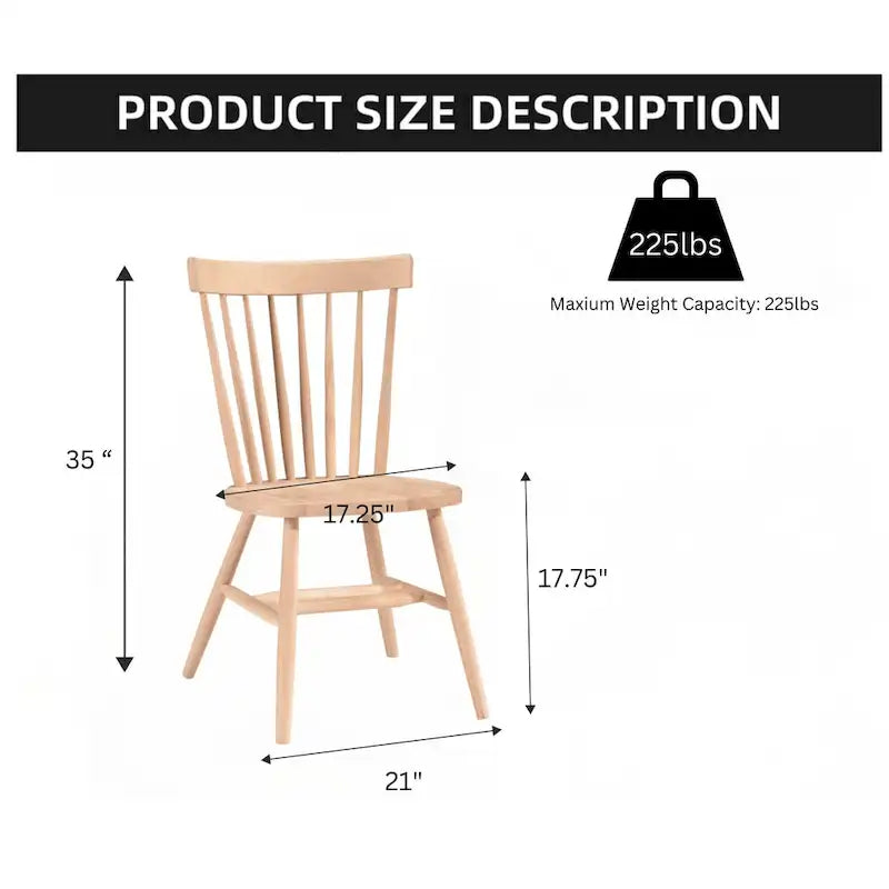 Unfinished Solid Parawood Windsor Spindle Back Dining Chair Natural