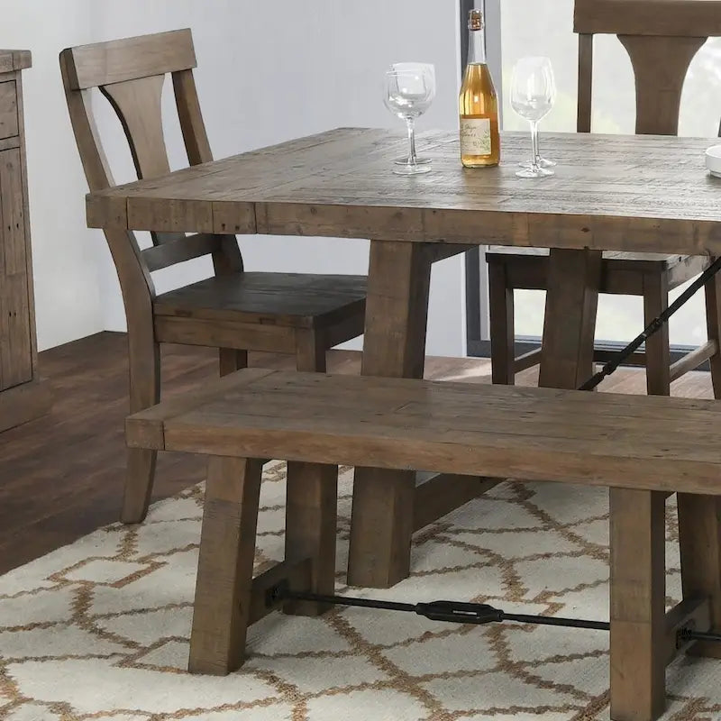 Weathered Brown Reclaimed Pine Extendable Dining Table Metal Turnbuckle Trestle Base Seats 8