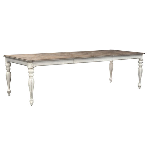 Antique White Extendable Dining Table Weathered Bark Top Carved Cabriole Legs Two 18in Leaves