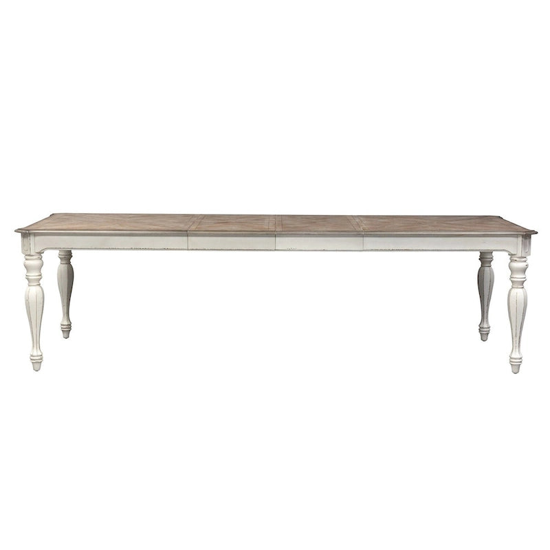 Antique White Extendable Dining Table Weathered Bark Top Carved Cabriole Legs Two 18in Leaves