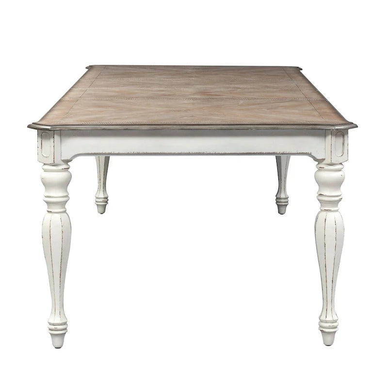 Antique White Extendable Dining Table Weathered Bark Top Carved Cabriole Legs Two 18in Leaves