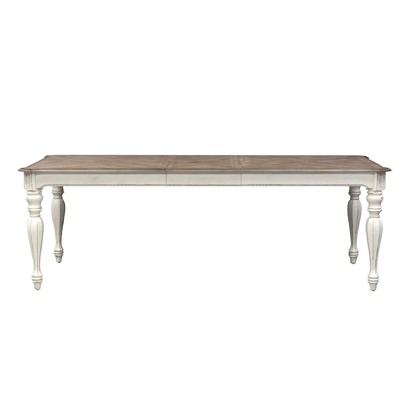 Antique White Extendable Dining Table Weathered Bark Top Carved Cabriole Legs Two 18in Leaves