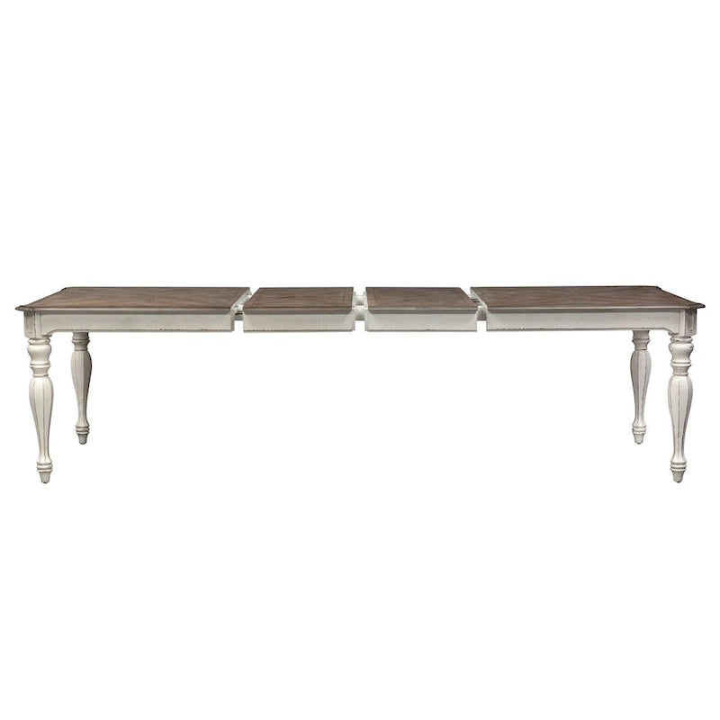 Antique White Extendable Dining Table Weathered Bark Top Carved Cabriole Legs Two 18in Leaves