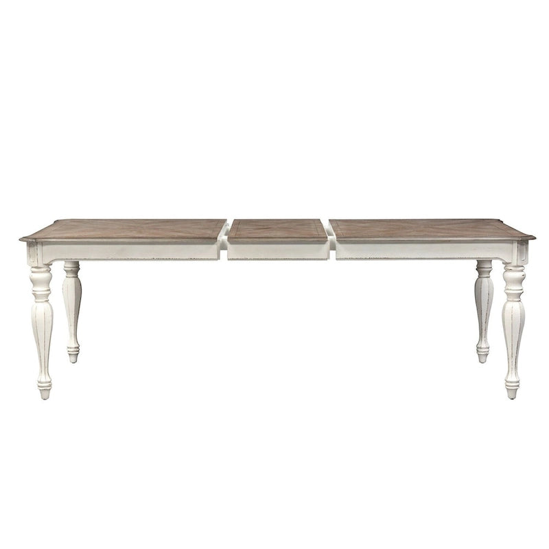 Antique White Extendable Dining Table Weathered Bark Top Carved Cabriole Legs Two 18in Leaves