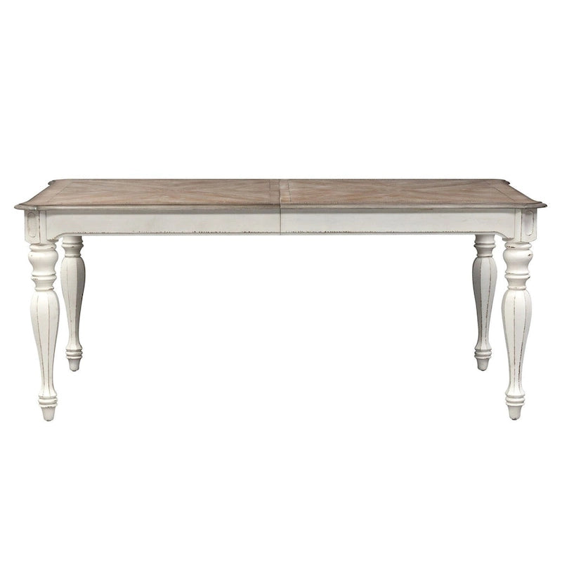 Antique White Extendable Dining Table Weathered Bark Top Carved Cabriole Legs Two 18in Leaves