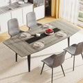 Grey Wood Grain Industrial Dining Table Tapered Metal Legs Seats 6-8