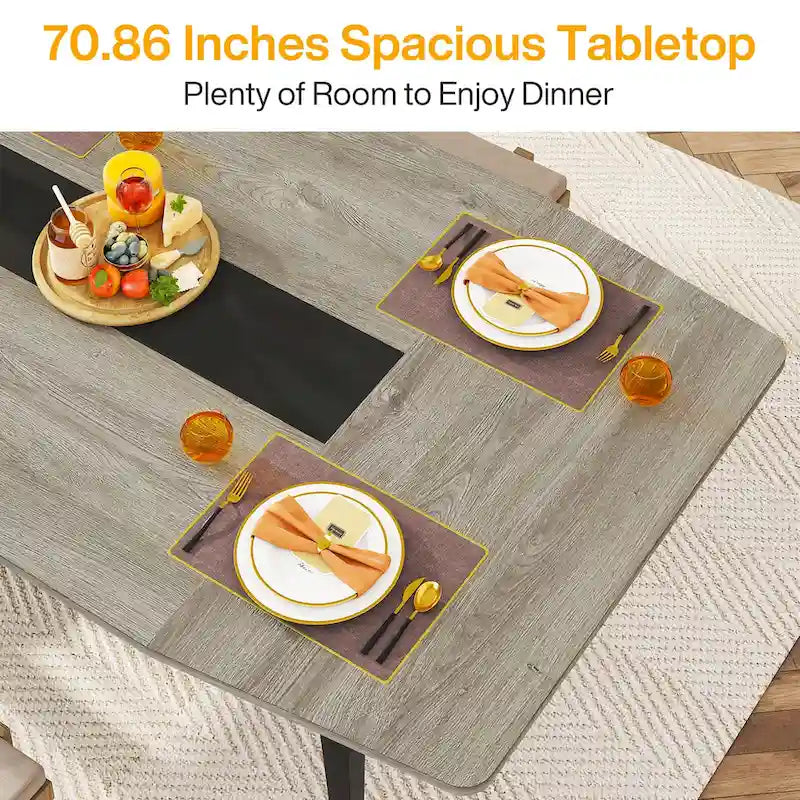Grey Wood Grain Industrial Dining Table Tapered Metal Legs Seats 6-8