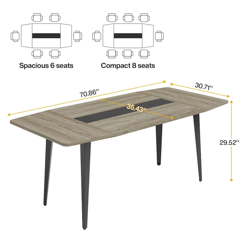 Grey Wood Grain Industrial Dining Table Tapered Metal Legs Seats 6-8