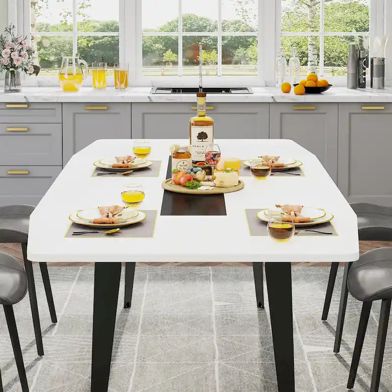 Grey Wood Grain Industrial Dining Table Tapered Metal Legs Seats 6-8
