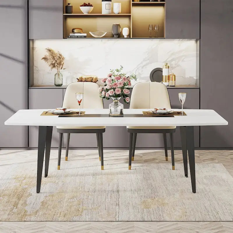 Grey Wood Grain Industrial Dining Table Tapered Metal Legs Seats 6-8