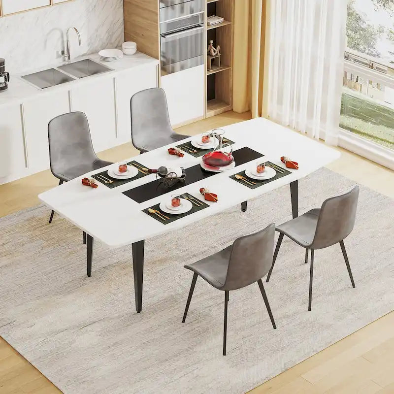 Grey Wood Grain Industrial Dining Table Tapered Metal Legs Seats 6-8
