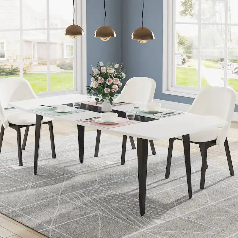 Grey Wood Grain Industrial Dining Table Tapered Metal Legs Seats 6-8