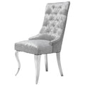 Silver Ice Velvet High Wingback Dining Chair Button Tufted Lion Ring Chrome Legs