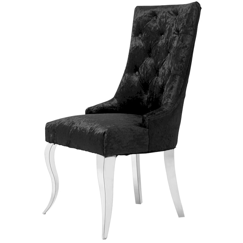Silver Ice Velvet High Wingback Dining Chair Button Tufted Lion Ring Chrome Legs