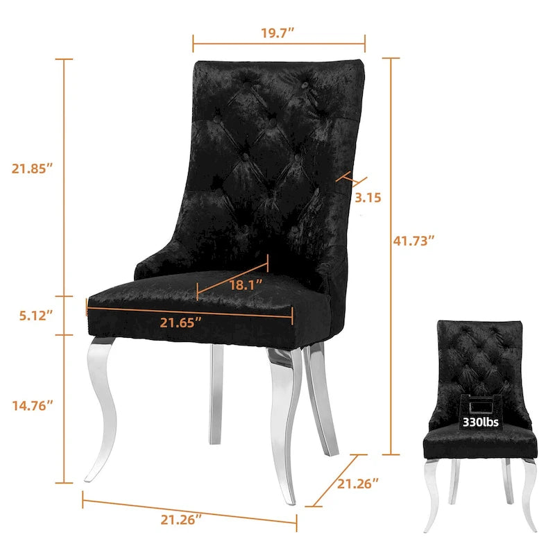 Silver Ice Velvet High Wingback Dining Chair Button Tufted Lion Ring Chrome Legs
