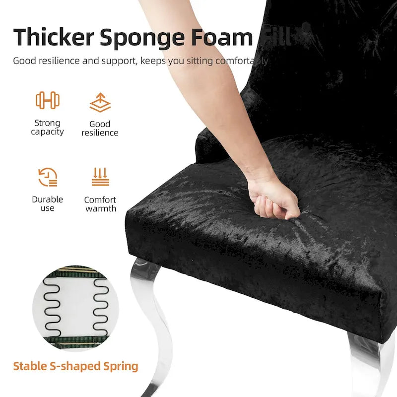 Silver Ice Velvet High Wingback Dining Chair Button Tufted Lion Ring Chrome Legs