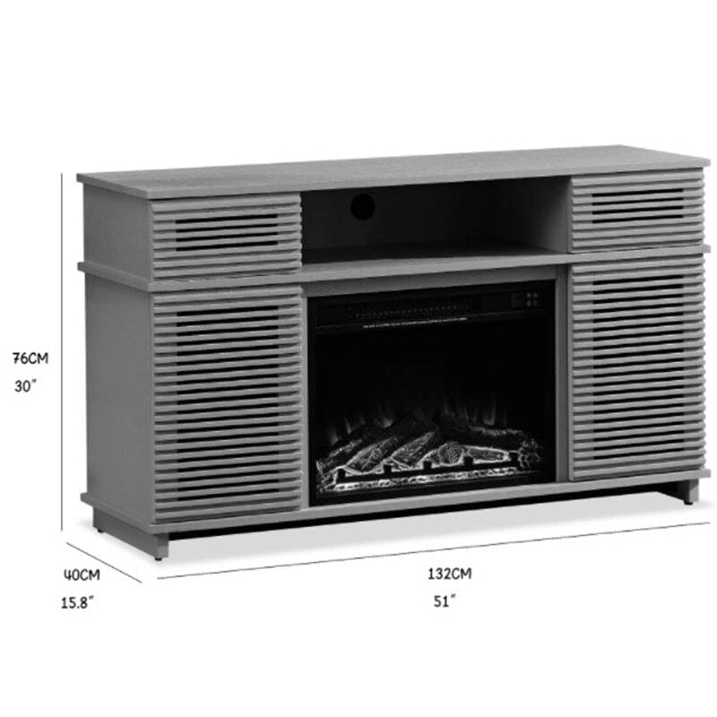 Black Electric Fireplace TV Stand Cabinet Louvered Doors Remote Control