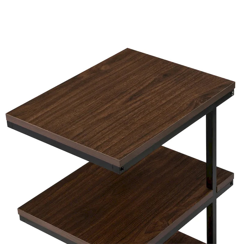 Walnut 3-Tier Side End Table Matte Black Steel Frame Rustic Wood Grain