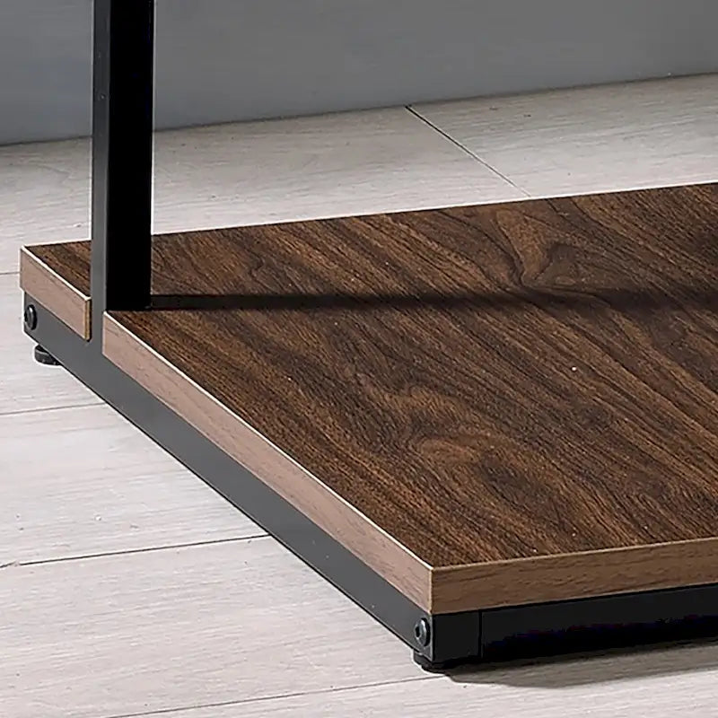 Walnut 3-Tier Side End Table Matte Black Steel Frame Rustic Wood Grain