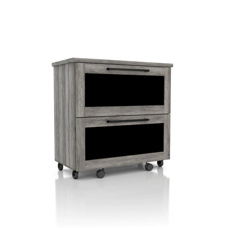 Vintage Grey Oak 2-Drawer Mobile File Cabinet Chalkboard Fronts Casters