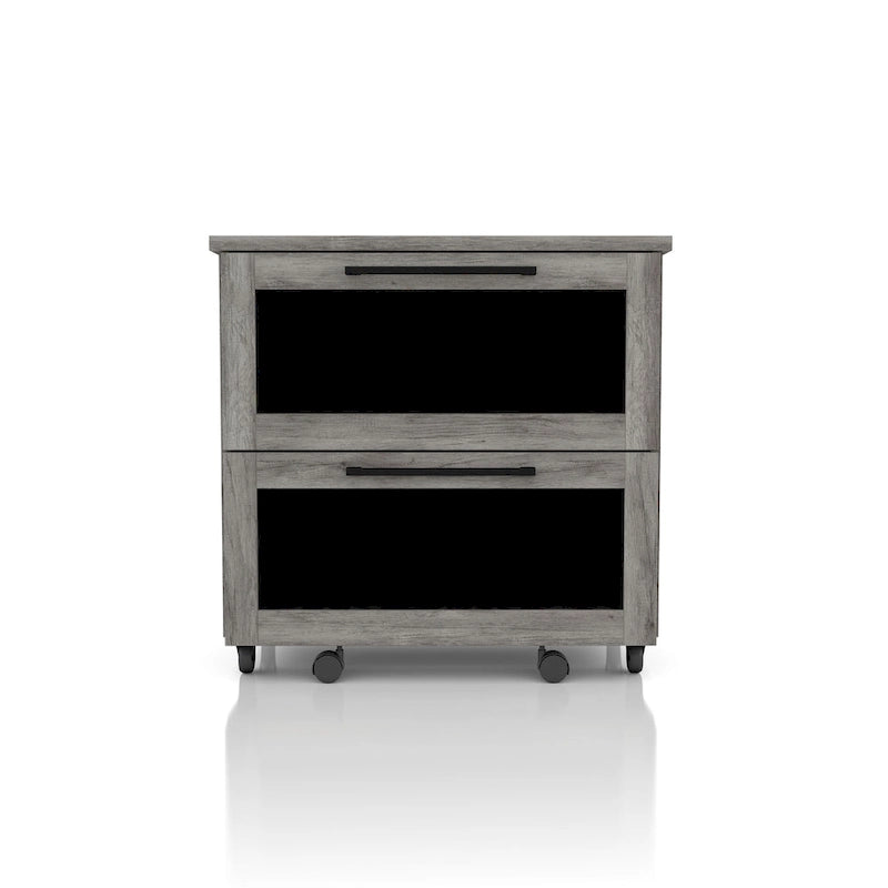 Vintage Grey Oak 2-Drawer Mobile File Cabinet Chalkboard Fronts Casters