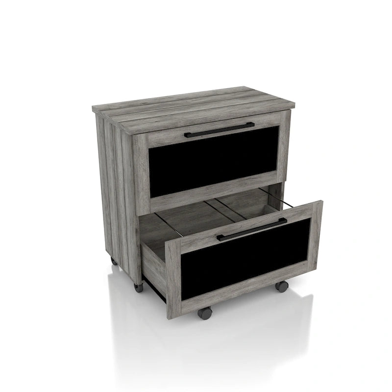 Vintage Grey Oak 2-Drawer Mobile File Cabinet Chalkboard Fronts Casters