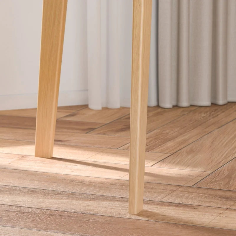 Schreibtisch aus weißer Eiche, 2 Schubladen, Massivholz, konische Beine, abgerundete Ecken, 39.4 Inch