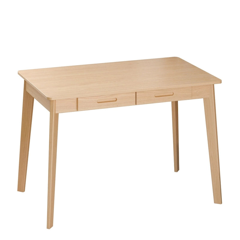 Schreibtisch aus weißer Eiche, 2 Schubladen, Massivholz, konische Beine, abgerundete Ecken, 39.4 Inch