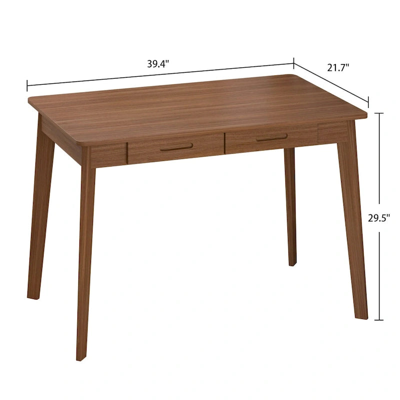 Schreibtisch aus weißer Eiche, 2 Schubladen, Massivholz, konische Beine, abgerundete Ecken, 39.4 Inch