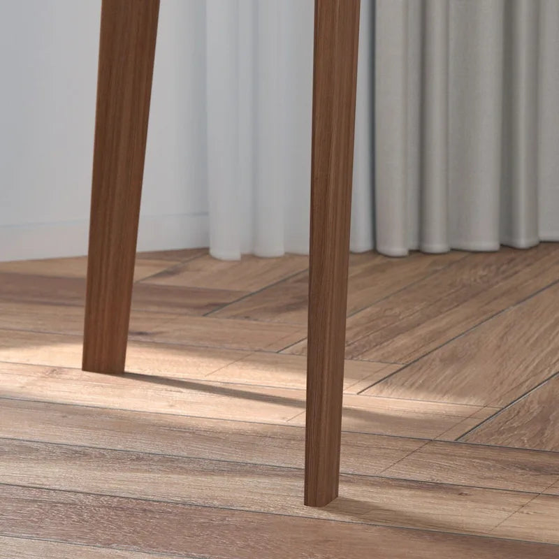 Schreibtisch aus weißer Eiche, 2 Schubladen, Massivholz, konische Beine, abgerundete Ecken, 39.4 Inch