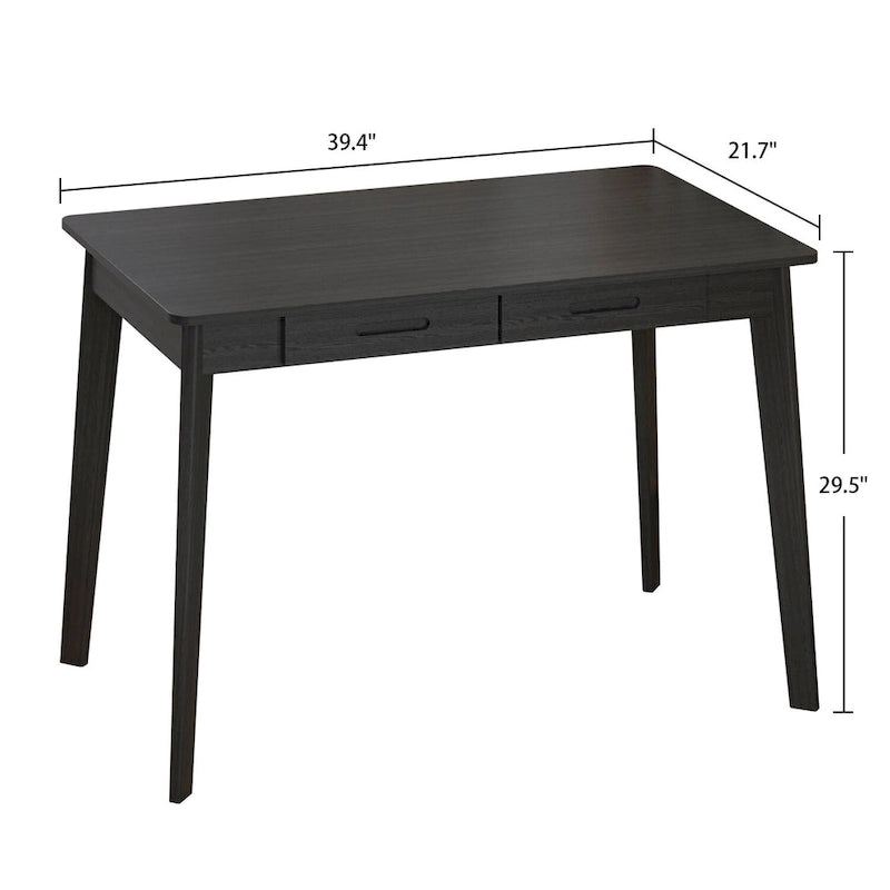 Schreibtisch aus weißer Eiche, 2 Schubladen, Massivholz, konische Beine, abgerundete Ecken, 39.4 Inch