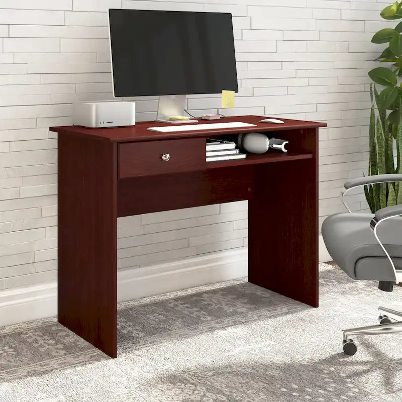 White Compact Writing Desk Drawer Open Compartment Home Office Small Space