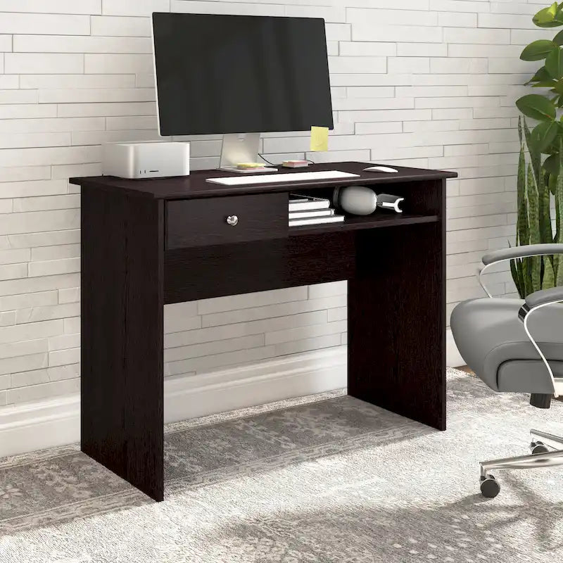 White Compact Writing Desk Drawer Open Compartment Home Office Small Space