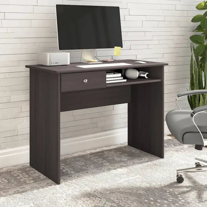 White Compact Writing Desk Drawer Open Compartment Home Office Small Space