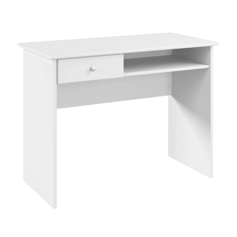 White Compact Writing Desk Drawer Open Compartment Home Office Small Space