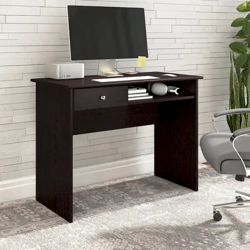 White Compact Writing Desk Drawer Open Compartment Home Office Small Space