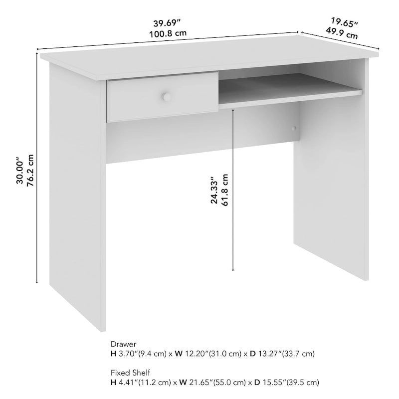 White Compact Writing Desk Drawer Open Compartment Home Office Small Space