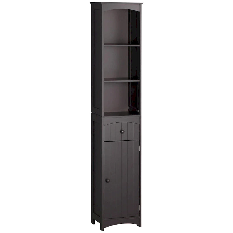 Tall Freestanding Bathroom Linen Tower Cabinet Open Shelves Drawer Door