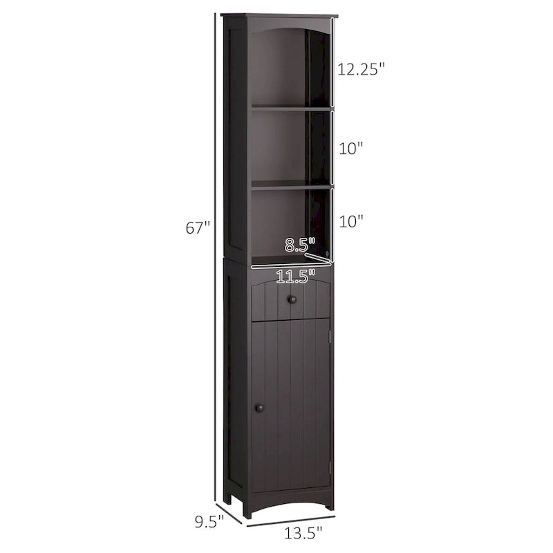 Tall Freestanding Bathroom Linen Tower Cabinet Open Shelves Drawer Door