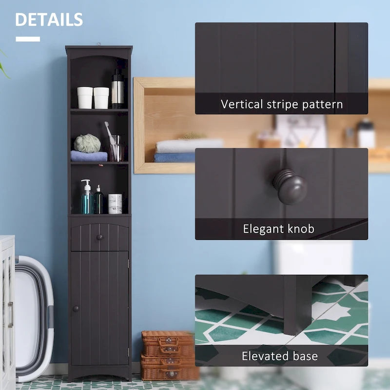 Tall Freestanding Bathroom Linen Tower Cabinet Open Shelves Drawer Door