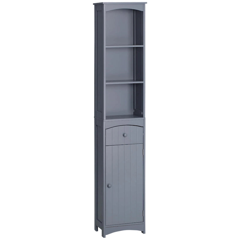 Tall Freestanding Bathroom Linen Tower Cabinet Open Shelves Drawer Door