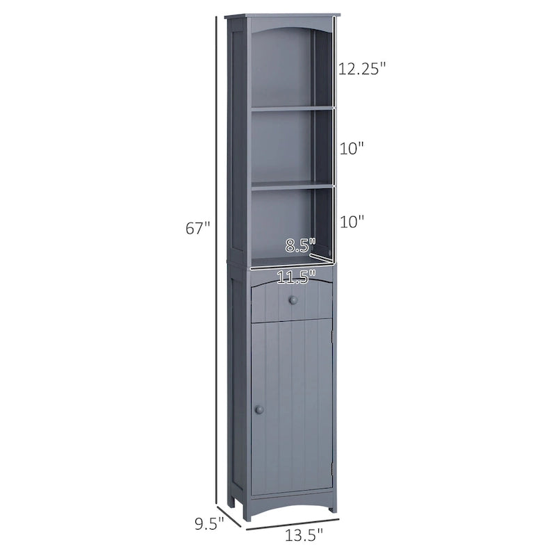 Tall Freestanding Bathroom Linen Tower Cabinet Open Shelves Drawer Door