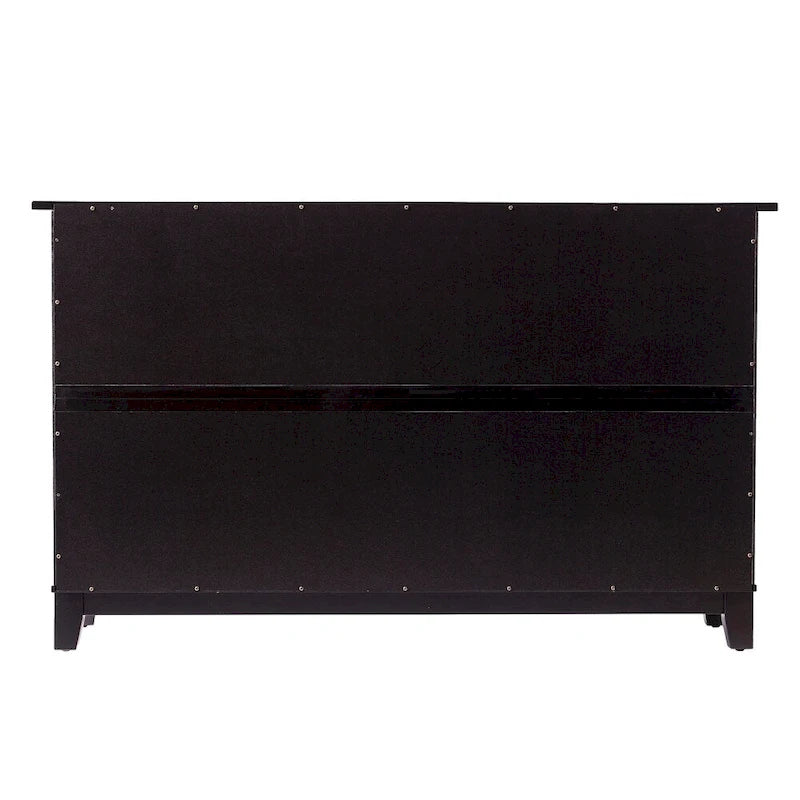 Black Rattan Sideboard Cabinet with Drawers Brass Hardware Natural